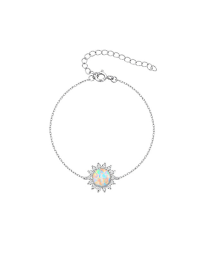 Sterling Silver Opal Geometric Dainty Link Bracelet-Bracelets-Krush Kandy, Women's Online Fashion Boutique Located in Phoenix, Arizona (Scottsdale Area)