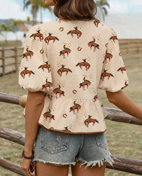 Cowgirl Chic Printed Peplum Top-Tops-Krush Kandy, Women's Online Fashion Boutique Located in Phoenix, Arizona (Scottsdale Area)