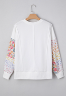 Floral Patchwork Sleeve Sweatshirt-Tops-Krush Kandy, Women's Online Fashion Boutique Located in Phoenix, Arizona (Scottsdale Area)
