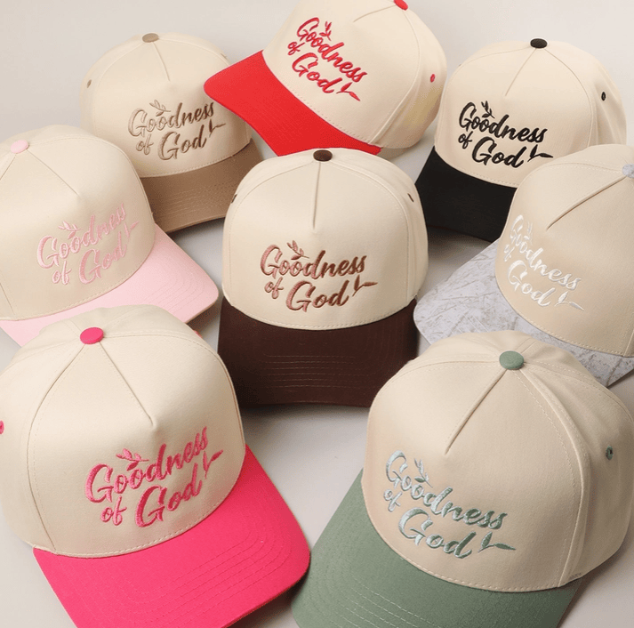Goodness of God Embroidered Two-Tone Trucker Hat-Accessories-Krush Kandy, Women's Online Fashion Boutique Located in Phoenix, Arizona (Scottsdale Area)