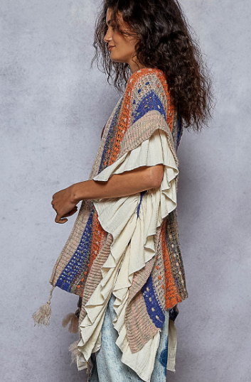 POL Boho Striped Ruffle Cardigan-Cardigan-Krush Kandy, Women's Online Fashion Boutique Located in Phoenix, Arizona (Scottsdale Area)