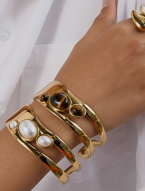 Stainless Steel Ethereal Stone Slab Cuffs-Jewelry-Krush Kandy, Women's Online Fashion Boutique Located in Phoenix, Arizona (Scottsdale Area)