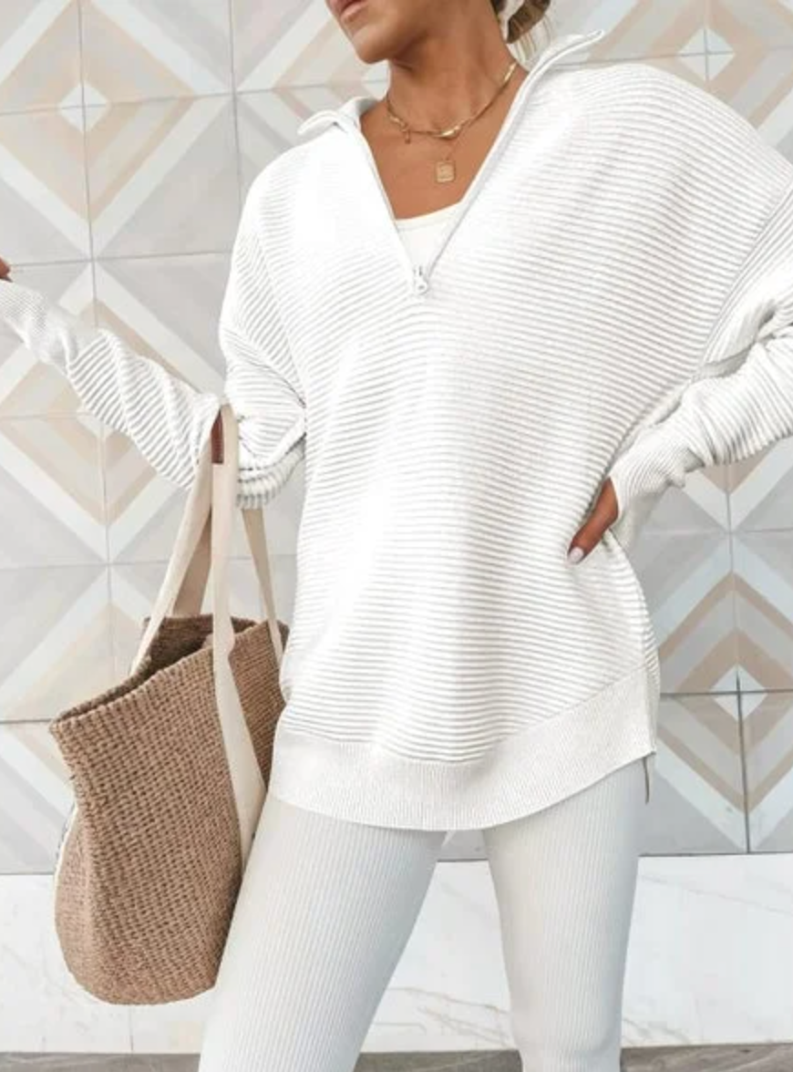 Half Zip Luxe Long Sleeve Knit Top with Thumbholes-Sweaters-Krush Kandy, Women's Online Fashion Boutique Located in Phoenix, Arizona (Scottsdale Area)