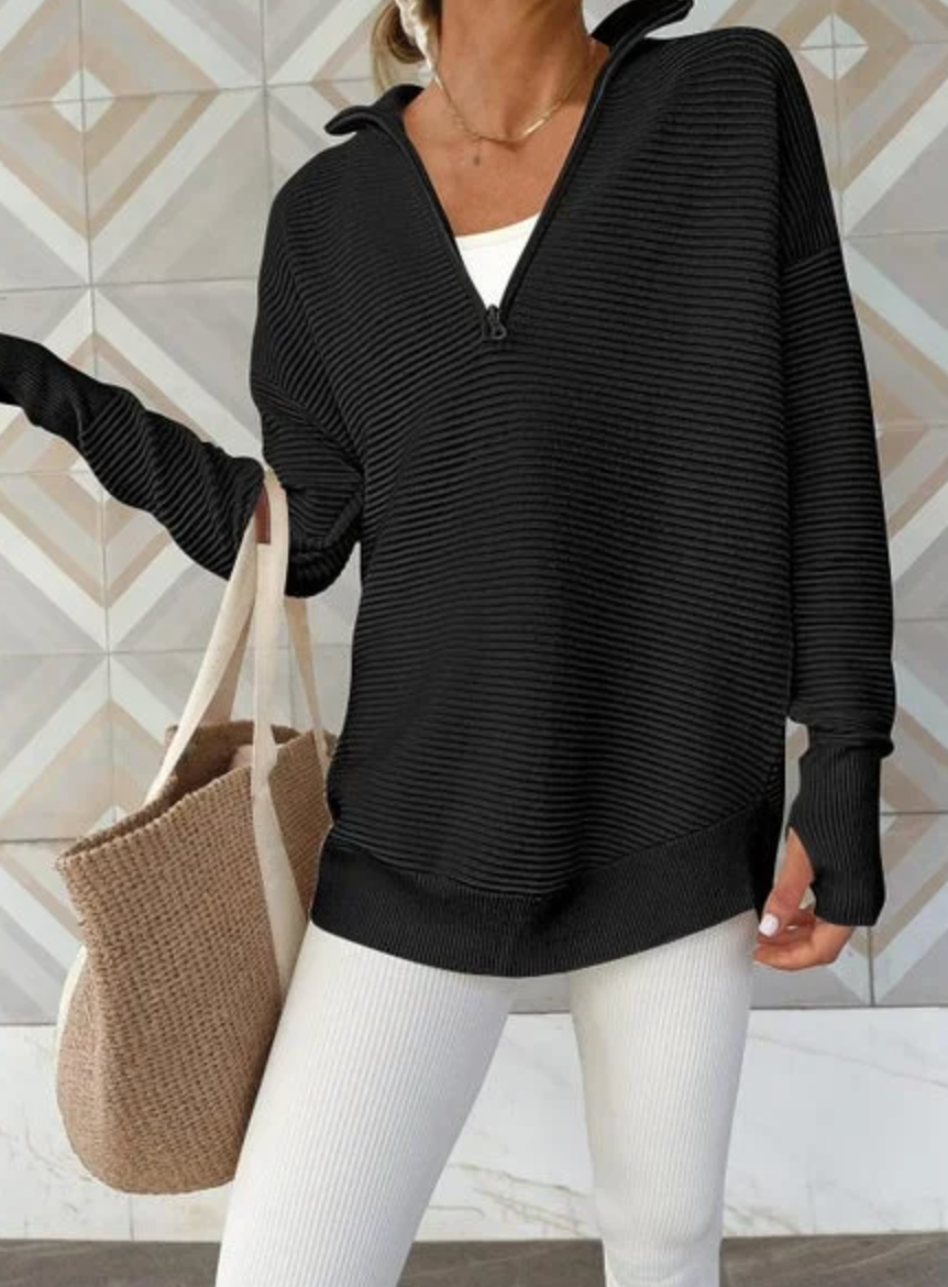 Half Zip Luxe Long Sleeve Knit Top with Thumbholes-Sweaters-Krush Kandy, Women's Online Fashion Boutique Located in Phoenix, Arizona (Scottsdale Area)