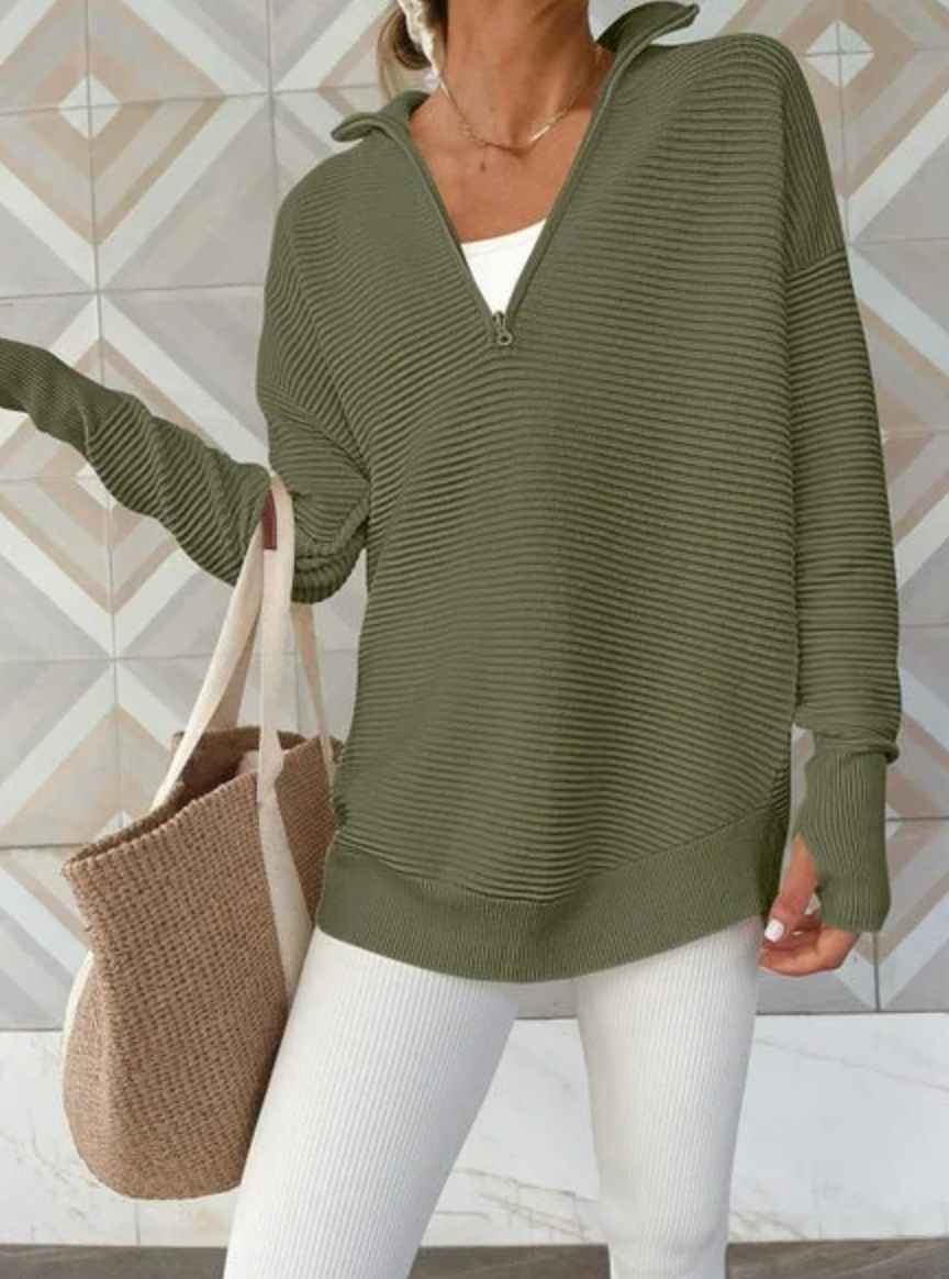 Half Zip Luxe Long Sleeve Knit Top with Thumbholes-Sweaters-Krush Kandy, Women's Online Fashion Boutique Located in Phoenix, Arizona (Scottsdale Area)