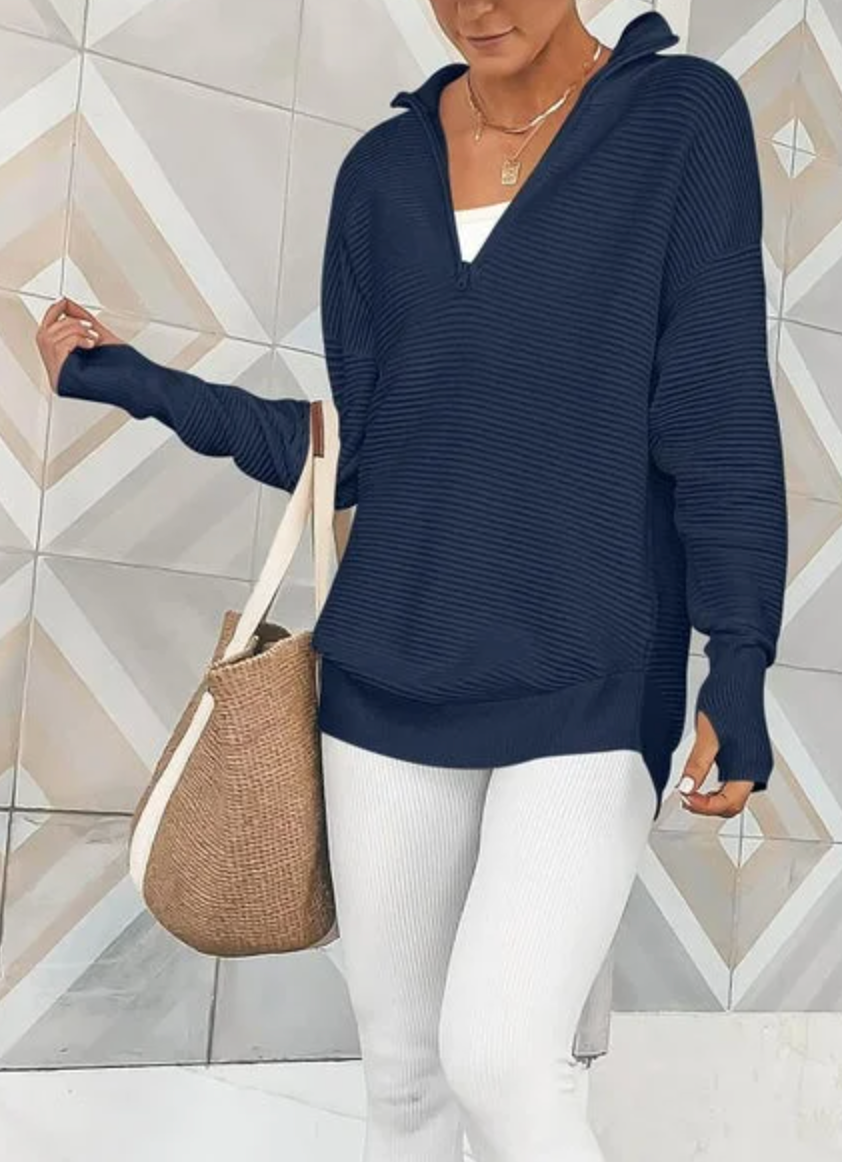 Half Zip Luxe Long Sleeve Knit Top with Thumbholes-Sweaters-Krush Kandy, Women's Online Fashion Boutique Located in Phoenix, Arizona (Scottsdale Area)