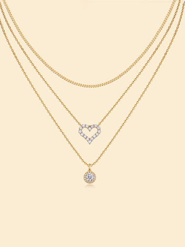 Sterling Silver Moissanite Heart Minimalist Multi Strand Necklace-Necklaces-Krush Kandy, Women's Online Fashion Boutique Located in Phoenix, Arizona (Scottsdale Area)