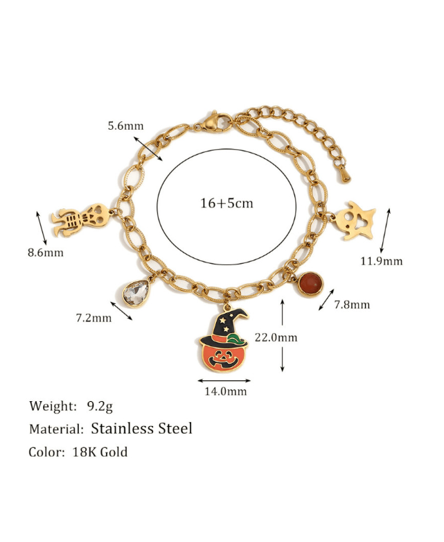 Stainless Steel Vintage Cute Ghost Pumpkin Halloween Bracelet-Bracelets-Krush Kandy, Women's Online Fashion Boutique Located in Phoenix, Arizona (Scottsdale Area)