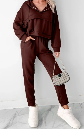 Button Drawstring Cropped Hoodie Jogger 2pcs Set-2 Piece Outfit Sets-Krush Kandy, Women's Online Fashion Boutique Located in Phoenix, Arizona (Scottsdale Area)