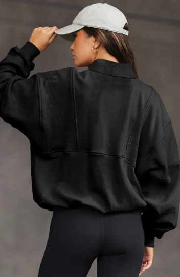 Half Zip Stand Collar Exposed Seam Solid Color Casual Sweatshirt-Sweatshirt-Krush Kandy, Women's Online Fashion Boutique Located in Phoenix, Arizona (Scottsdale Area)