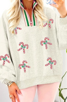 Sequin Candy Canes Contrast Collar Patchwork Loose Sweatshirt-Sweatshirt-Krush Kandy, Women's Online Fashion Boutique Located in Phoenix, Arizona (Scottsdale Area)
