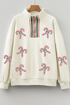 Sequin Candy Canes Contrast Collar Patchwork Loose Sweatshirt-Sweatshirt-Krush Kandy, Women's Online Fashion Boutique Located in Phoenix, Arizona (Scottsdale Area)