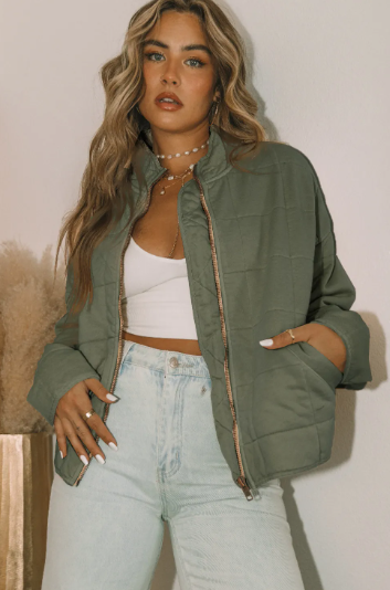 Zip-Up Pocket Quilted Jacket-Jacket-Krush Kandy, Women's Online Fashion Boutique Located in Phoenix, Arizona (Scottsdale Area)