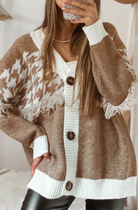 Houndstooth Color Block V Neck Raw Edge Button Front Cardigan-Cardigan-Krush Kandy, Women's Online Fashion Boutique Located in Phoenix, Arizona (Scottsdale Area)