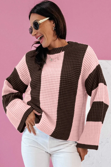 Striped Color Block Thermal Textured Knit Drop Shoulder Sweater-Sweater-Krush Kandy, Women's Online Fashion Boutique Located in Phoenix, Arizona (Scottsdale Area)