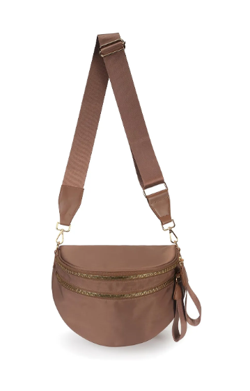 Double Zip Crescent Shape Adjustable Sling Bag-Purses & Bags-Krush Kandy, Women's Online Fashion Boutique Located in Phoenix, Arizona (Scottsdale Area)