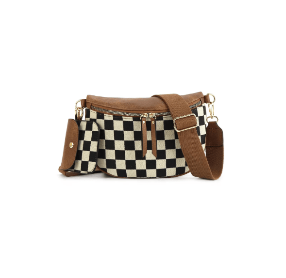 Leather Checkered Knit Patchwork Wallet Attached Shoulder Bag-Purses & Bags-Krush Kandy, Women's Online Fashion Boutique Located in Phoenix, Arizona (Scottsdale Area)
