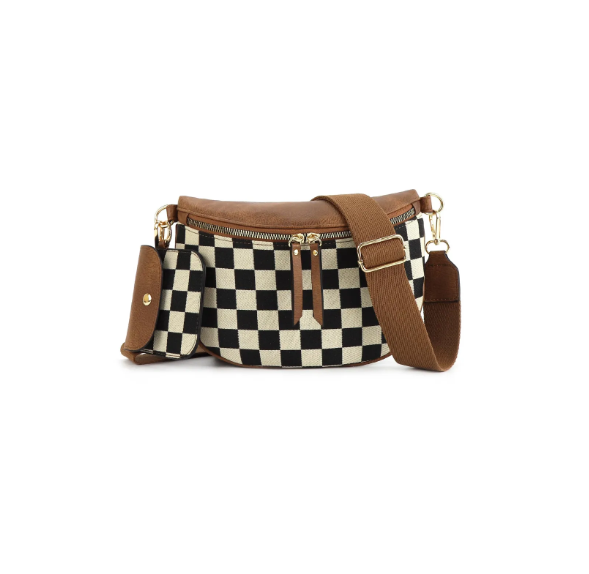 Leather Checkered Knit Patchwork Wallet Attached Shoulder Bag-Purses & Bags-Krush Kandy, Women's Online Fashion Boutique Located in Phoenix, Arizona (Scottsdale Area)