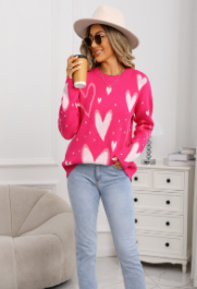 So In Love Pink & Red Heart Sweater-Sweater-Krush Kandy, Women's Online Fashion Boutique Located in Phoenix, Arizona (Scottsdale Area)