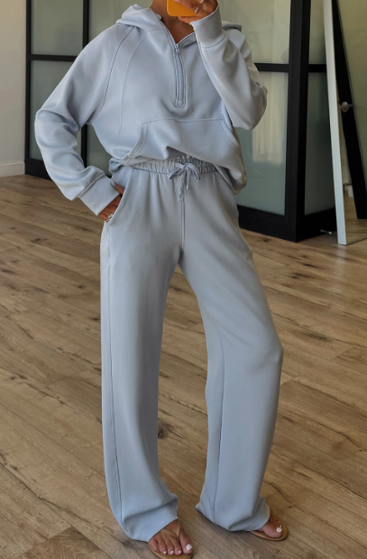 Half Zip Thumbhole Sleeve Hoodie Active Pants 2pcs Outfit