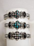 Checkered Blossom Stone Cuff-Chain Bracelets-Krush Kandy, Women's Online Fashion Boutique Located in Phoenix, Arizona (Scottsdale Area)