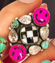 Happy Days Smiley Checkered Stone Rings-Cluster Rings-Krush Kandy, Women's Online Fashion Boutique Located in Phoenix, Arizona (Scottsdale Area)