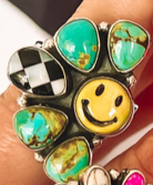 Happy Days Smiley Checkered Stone Rings-Cluster Rings-Krush Kandy, Women's Online Fashion Boutique Located in Phoenix, Arizona (Scottsdale Area)