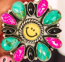 Happy Days Smiley Checkered Stone Rings-Cluster Rings-Krush Kandy, Women's Online Fashion Boutique Located in Phoenix, Arizona (Scottsdale Area)