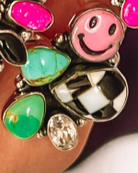 Happy Days Smiley Checkered Stone Rings-Cluster Rings-Krush Kandy, Women's Online Fashion Boutique Located in Phoenix, Arizona (Scottsdale Area)