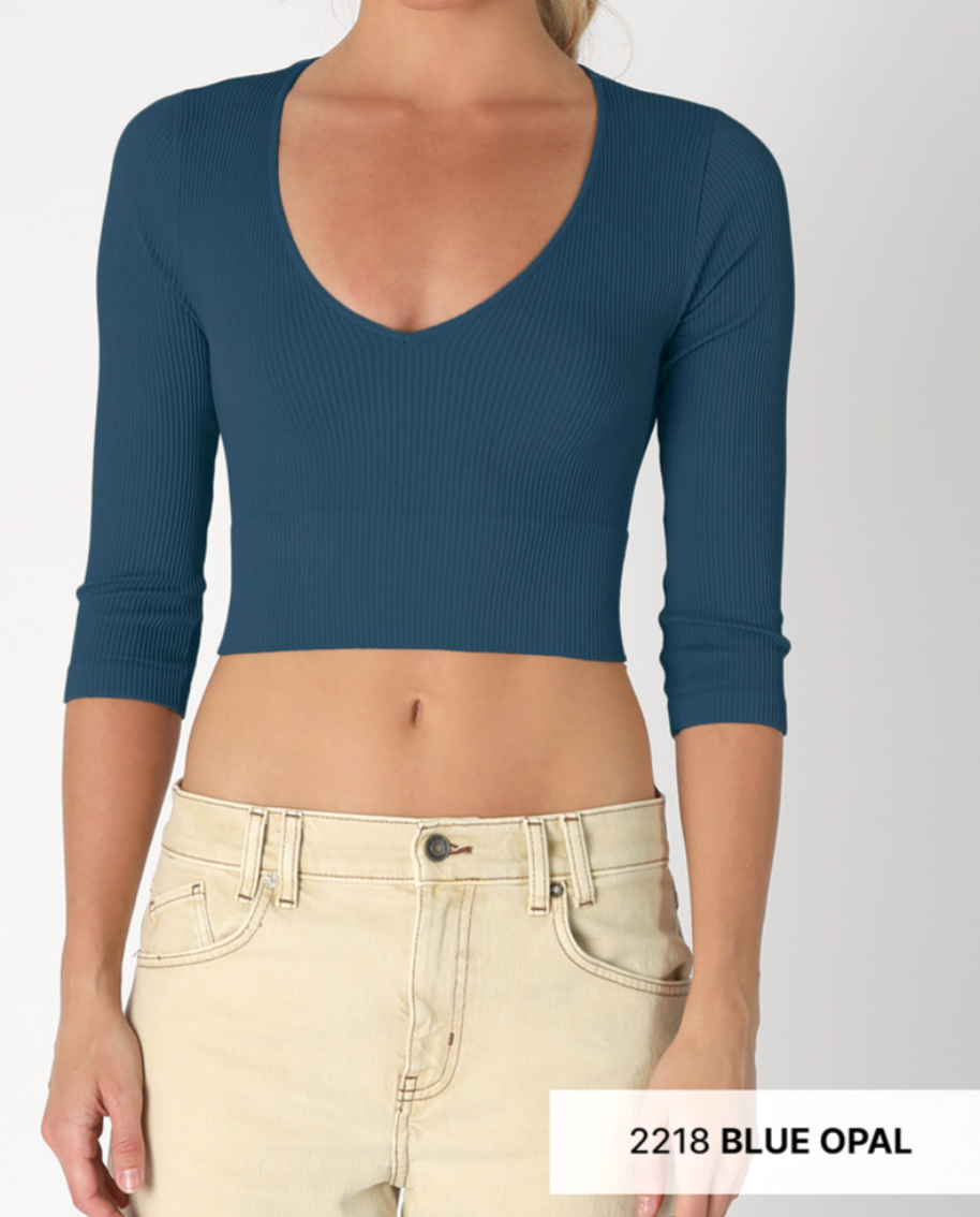 Niki Biki Right Decision V Neck Crop Top | (4 colors!)-Long Sleeve Tops-Krush Kandy, Women's Online Fashion Boutique Located in Phoenix, Arizona (Scottsdale Area)