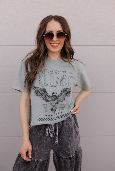 Free Bird 1976 Vintage Graphic Washed Faux Crop PREORDER-Graphic Tees-Krush Kandy, Women's Online Fashion Boutique Located in Phoenix, Arizona (Scottsdale Area)
