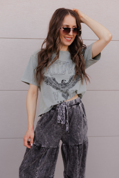 Free Bird 1976 Vintage Graphic Washed Faux Crop PREORDER-Graphic Tees-Krush Kandy, Women's Online Fashion Boutique Located in Phoenix, Arizona (Scottsdale Area)