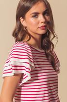 Stripe Lightweight Sweater Top with Tiered Sleeves-Short Sleeve Tops-Krush Kandy, Women's Online Fashion Boutique Located in Phoenix, Arizona (Scottsdale Area)