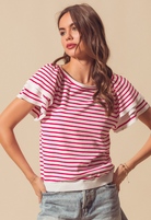 Stripe Lightweight Sweater Top with Tiered Sleeves-Short Sleeve Tops-Krush Kandy, Women's Online Fashion Boutique Located in Phoenix, Arizona (Scottsdale Area)