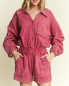 Mineral Washlong sleeve romper-Jumpsuits & Rompers-Krush Kandy, Women's Online Fashion Boutique Located in Phoenix, Arizona (Scottsdale Area)