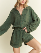 Mineral Washlong sleeve romper-Jumpsuits & Rompers-Krush Kandy, Women's Online Fashion Boutique Located in Phoenix, Arizona (Scottsdale Area)