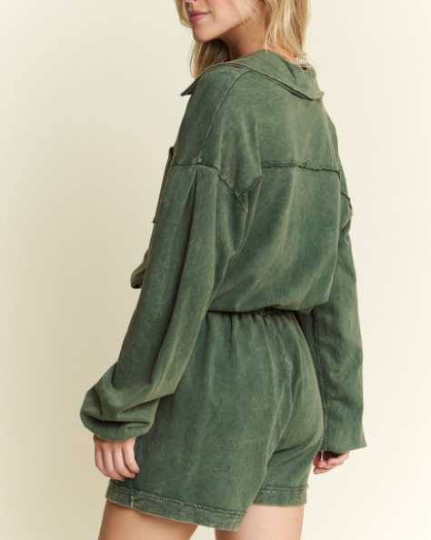 Mineral Washlong sleeve romper-Jumpsuits & Rompers-Krush Kandy, Women's Online Fashion Boutique Located in Phoenix, Arizona (Scottsdale Area)