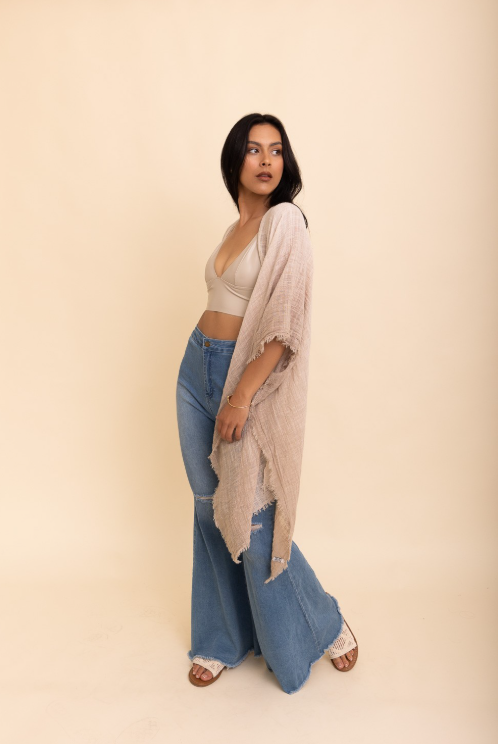 Frayed Cotton Bohemian Ombre Kimono-Kimonos-Krush Kandy, Women's Online Fashion Boutique Located in Phoenix, Arizona (Scottsdale Area)