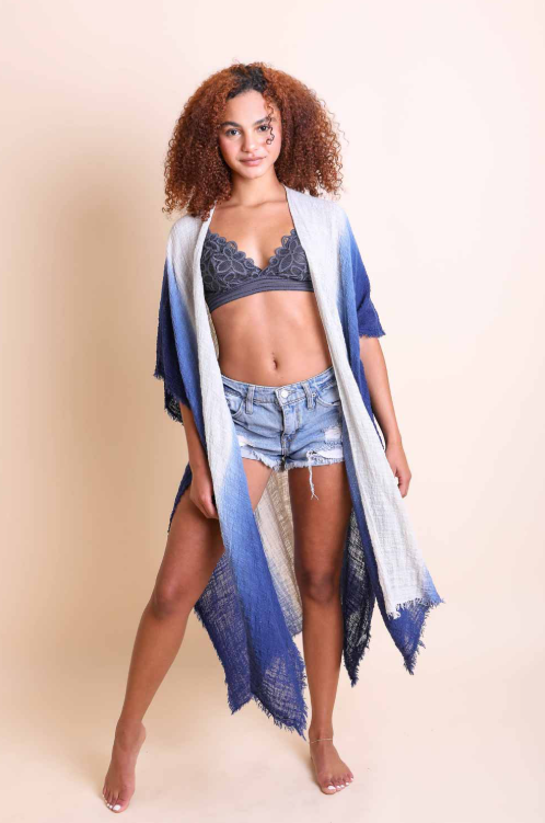 Frayed Cotton Bohemian Ombre Kimono-Kimonos-Krush Kandy, Women&#39;s Online Fashion Boutique Located in Phoenix, Arizona (Scottsdale Area)