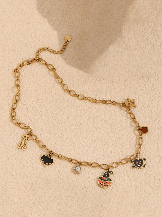 Stainless Steel Skull Cute Ghost Pumpkin Halloween Necklace-Necklaces-Krush Kandy, Women's Online Fashion Boutique Located in Phoenix, Arizona (Scottsdale Area)