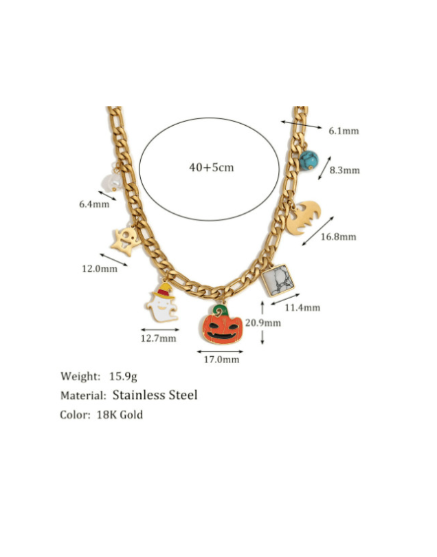 Stainless Steel Cute Cartoon Ghost Pumpkin Halloween Pendant Necklace-Necklaces-Krush Kandy, Women's Online Fashion Boutique Located in Phoenix, Arizona (Scottsdale Area)