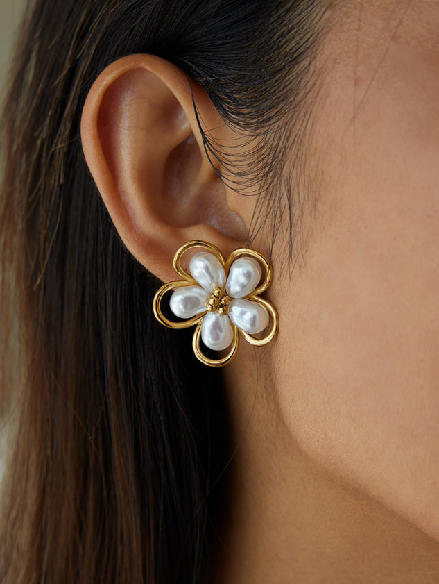 Delicate Pearl Petal Stud Earrings-Earrings-Krush Kandy, Women's Online Fashion Boutique Located in Phoenix, Arizona (Scottsdale Area)