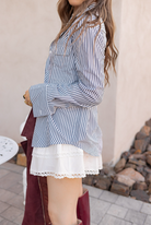 Devine Striped Collared Neck Long Sleeve Shirt-Tops-Krush Kandy, Women's Online Fashion Boutique Located in Phoenix, Arizona (Scottsdale Area)