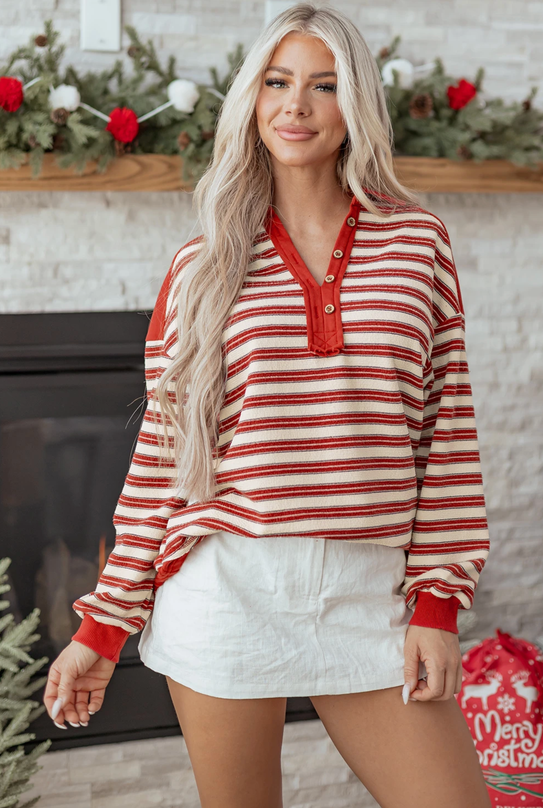 Quarter Button-Up Striped Long Sleeve-Long Sleeve Tops-Krush Kandy, Women's Online Fashion Boutique Located in Phoenix, Arizona (Scottsdale Area)