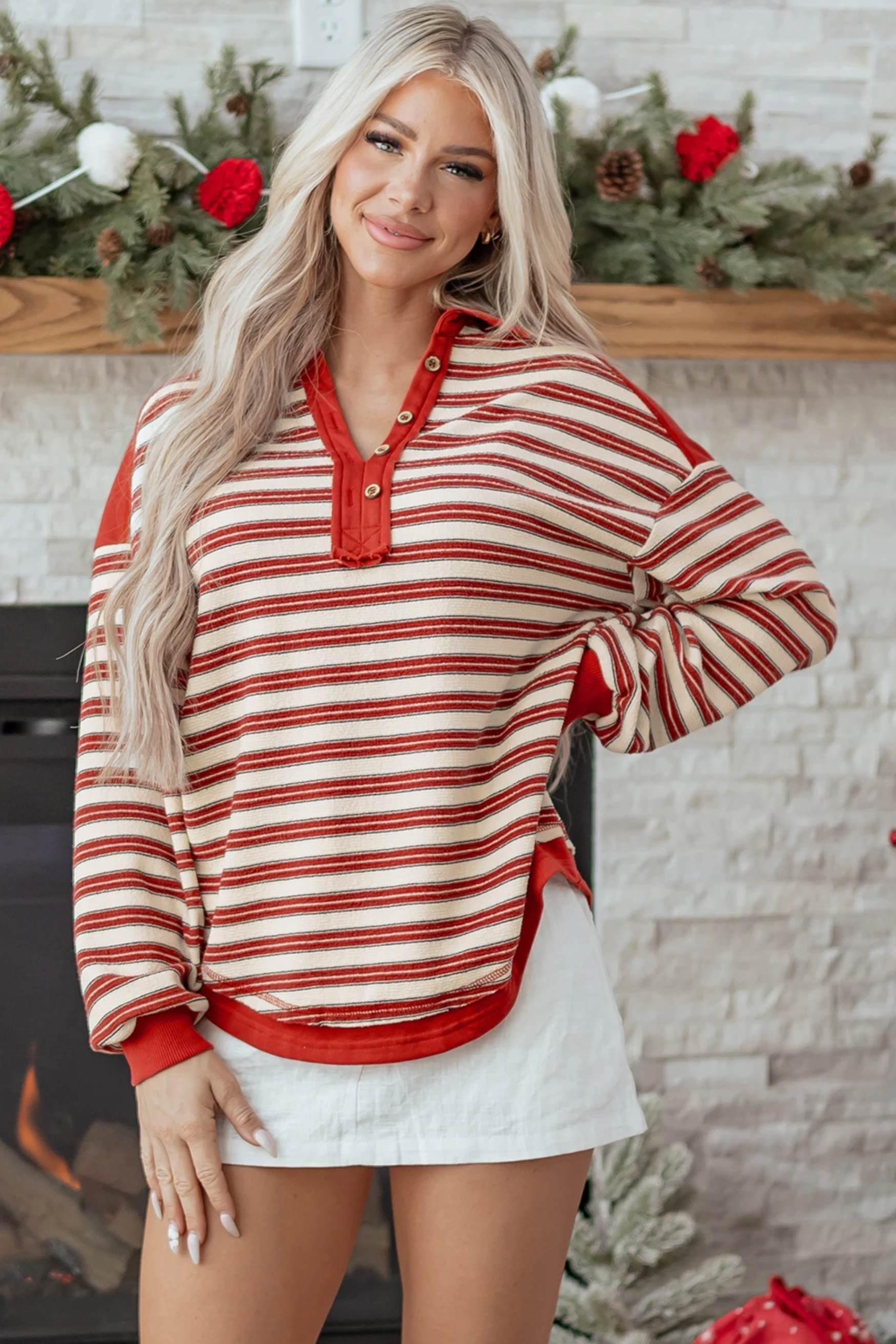 Quarter Button-Up Striped Long Sleeve-Long Sleeve Tops-Krush Kandy, Women's Online Fashion Boutique Located in Phoenix, Arizona (Scottsdale Area)