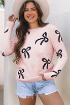 Bow Pattern Knitted Loose Fit Sweater-Sweater-Krush Kandy, Women's Online Fashion Boutique Located in Phoenix, Arizona (Scottsdale Area)