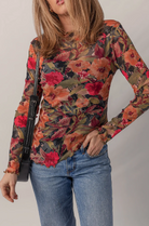 S heer Floral Print Lettuce Trim Long Sleeve Mesh Top-Tops-Krush Kandy, Women's Online Fashion Boutique Located in Phoenix, Arizona (Scottsdale Area)