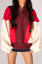 Color Block Patchwork Snap Button Oversize Hoodie-Hoodies-Krush Kandy, Women's Online Fashion Boutique Located in Phoenix, Arizona (Scottsdale Area)