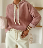 Thermal Textured Drawstring Baggy Hoodie-Hoodies-Krush Kandy, Women's Online Fashion Boutique Located in Phoenix, Arizona (Scottsdale Area)