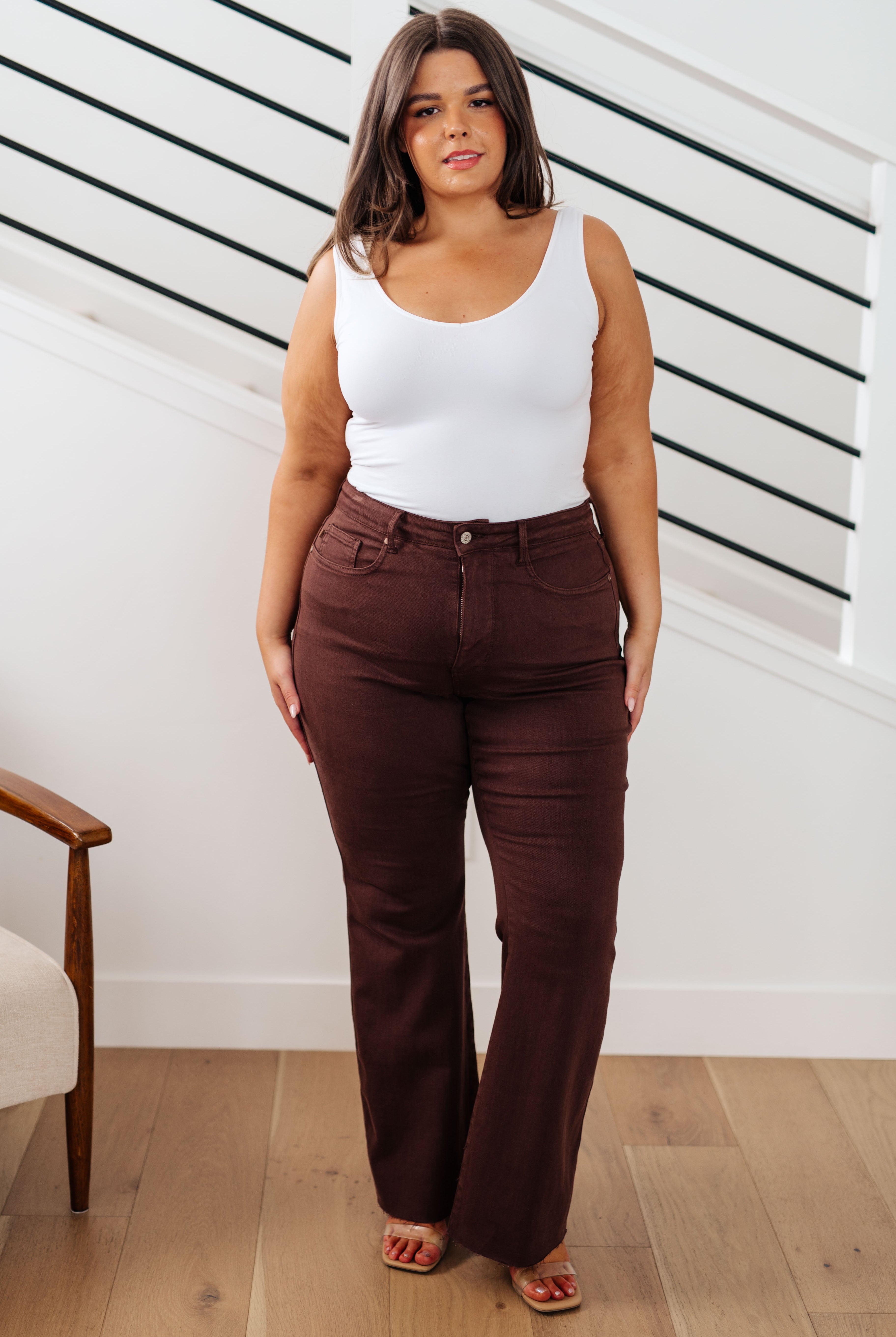 Sienna High Rise Control Top Flare Jeans in Espresso-Jeans-Krush Kandy, Women's Online Fashion Boutique Located in Phoenix, Arizona (Scottsdale Area)